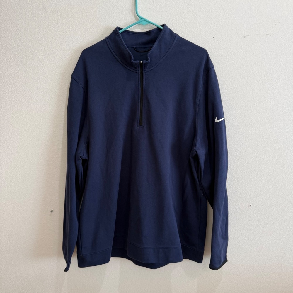 Nike Mens Navy Blue Quarter Zip Pullover Ventilated Back Sweatshirt XL